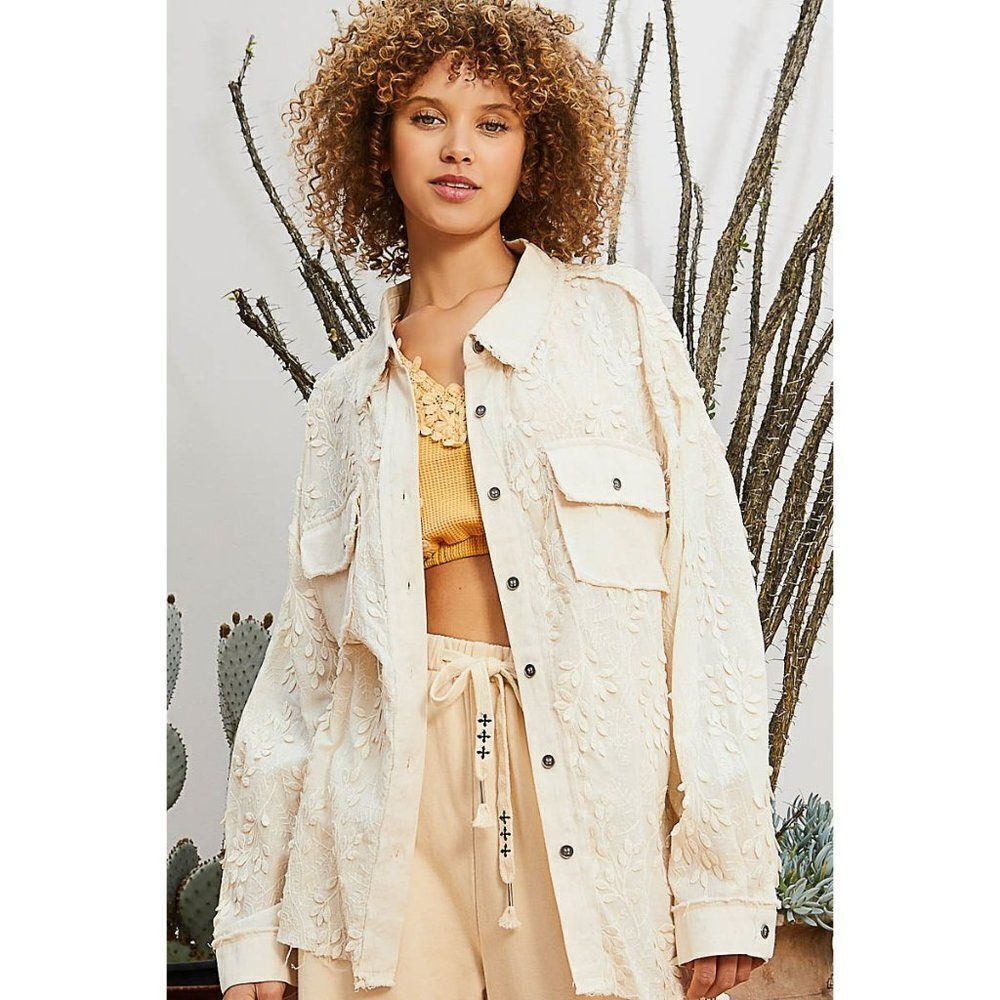 POL Set Yourself Free Contrast Twill Embroidered Button Down Shirt SMT2164